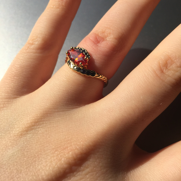 Gold Ring With Orange and Blue Gems - Picture 1 of 2